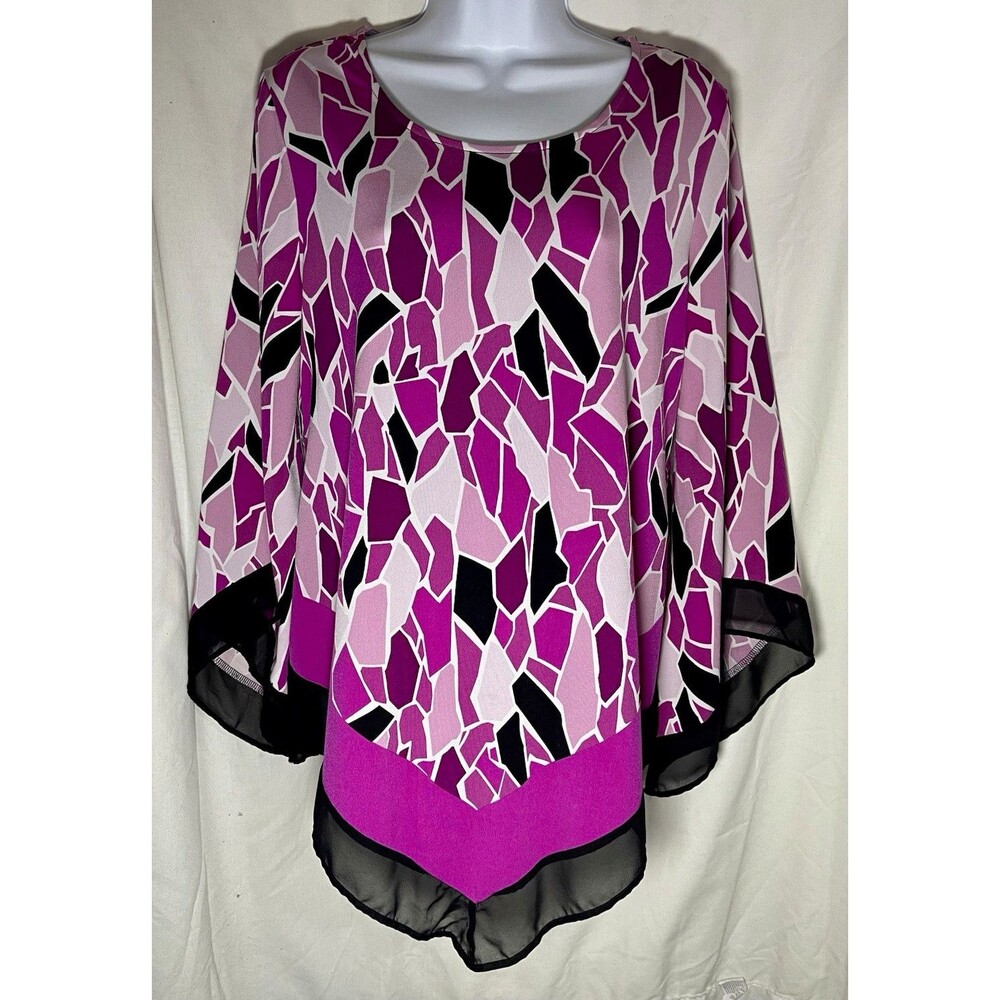 Alfani Women’s Geometric Chiffon Blouse - Size M - Purple Pink Black Sheer